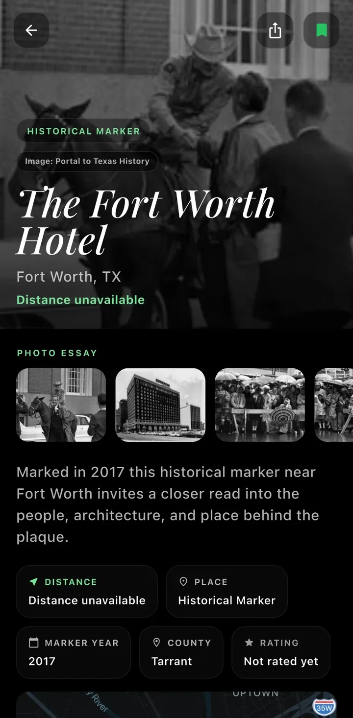 The Fort Worth Hotel marker page in RoadHistorical, with a photo essay